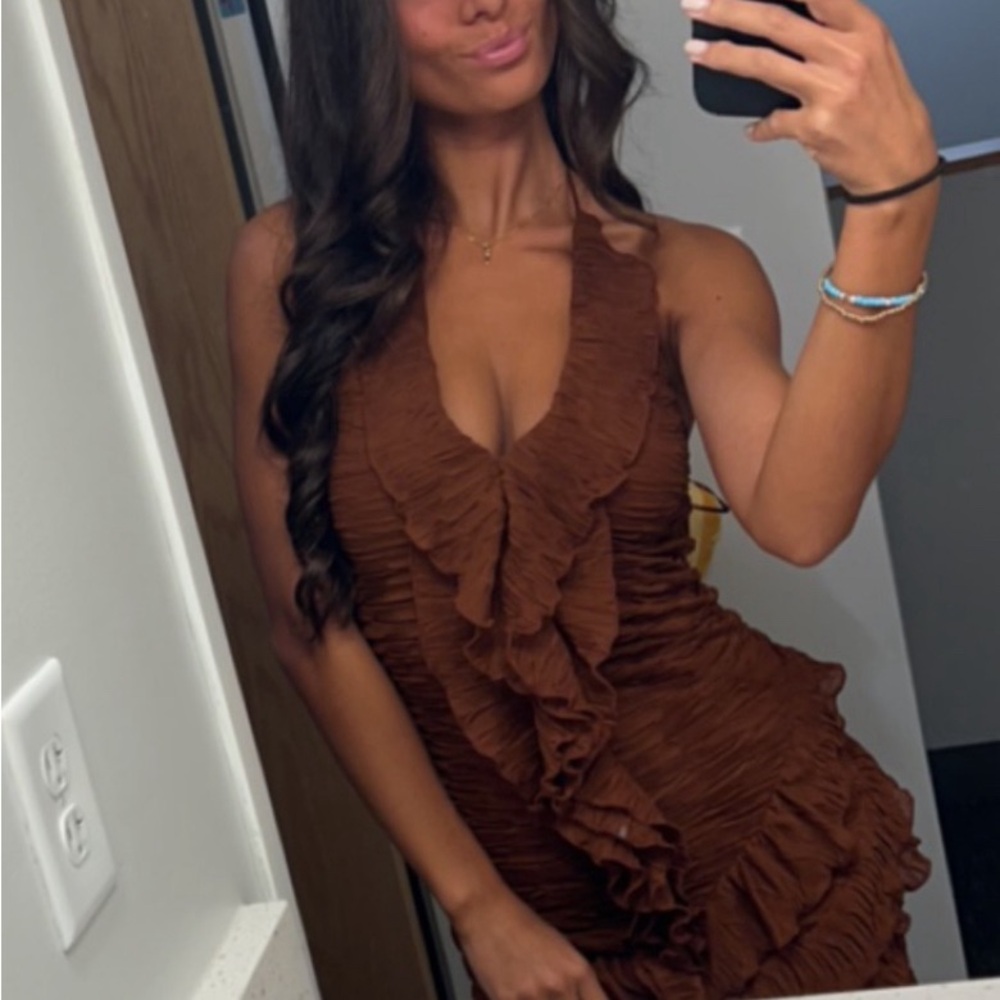 Zara Brown Ruffled Mini Dress